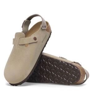 Birkenstock Suede Backstrap Clog in Taupe Beige